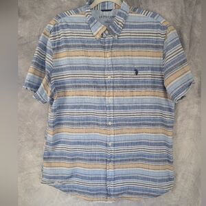 U.S. Polo Assn. Large Button Down Shirt Blue Hues 100% Cotton
